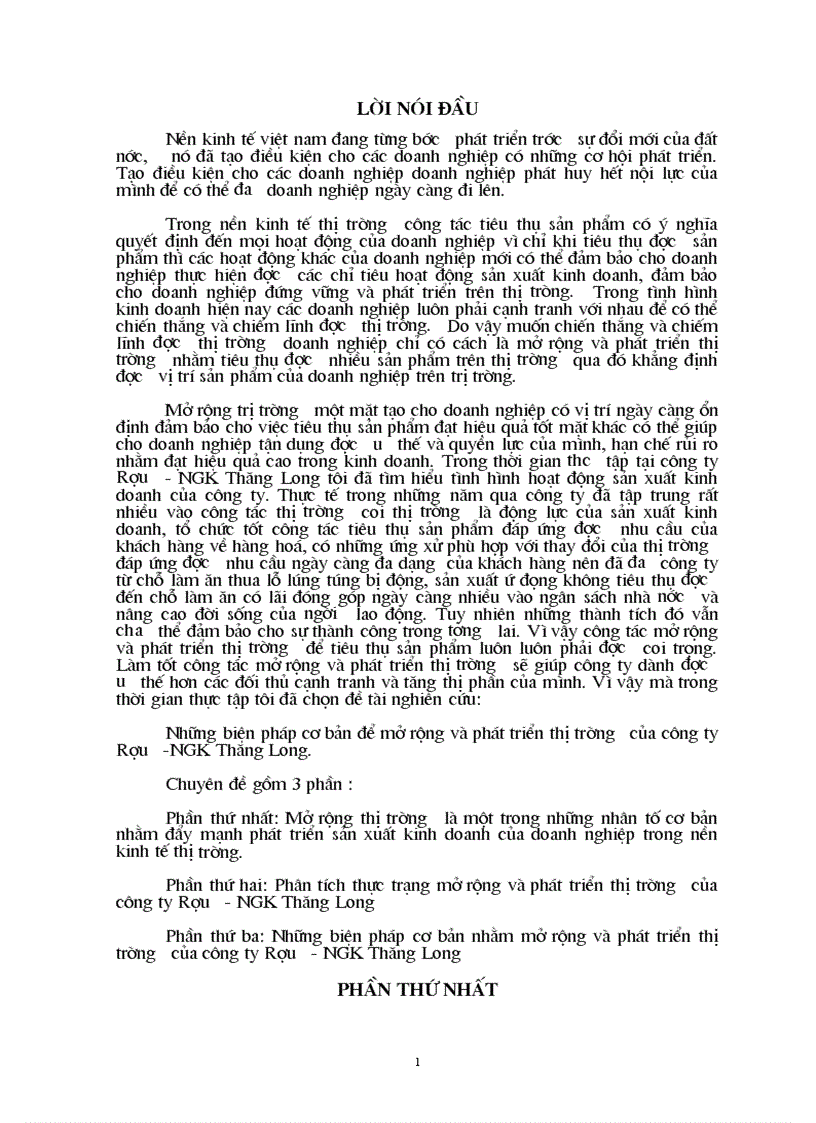 Biện pháp cơ bản nhằm mở rộng và phát triển thị trường của công ty Rượu NGK Thăng Long