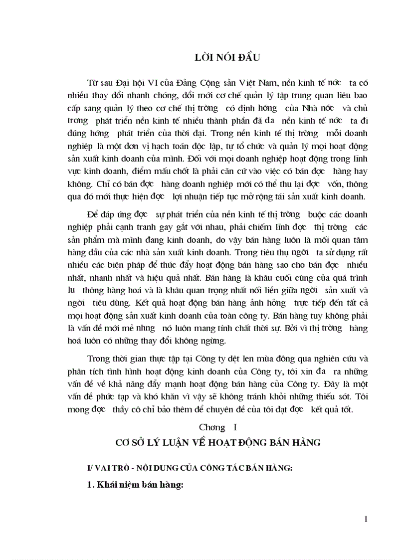 Giải pháp đẩy mạnh hoạt động bán hàng tại Công ty dệt len Mùa Đông