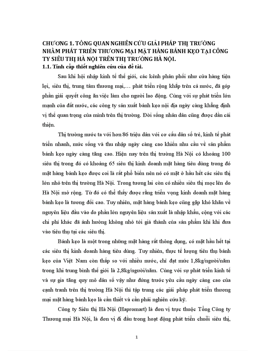 Giải pháp thị trường nhằm phát triển thương mại mặt hàng bánh kẹo tại công ty siêu thị hà nội trên thị trường hà nội