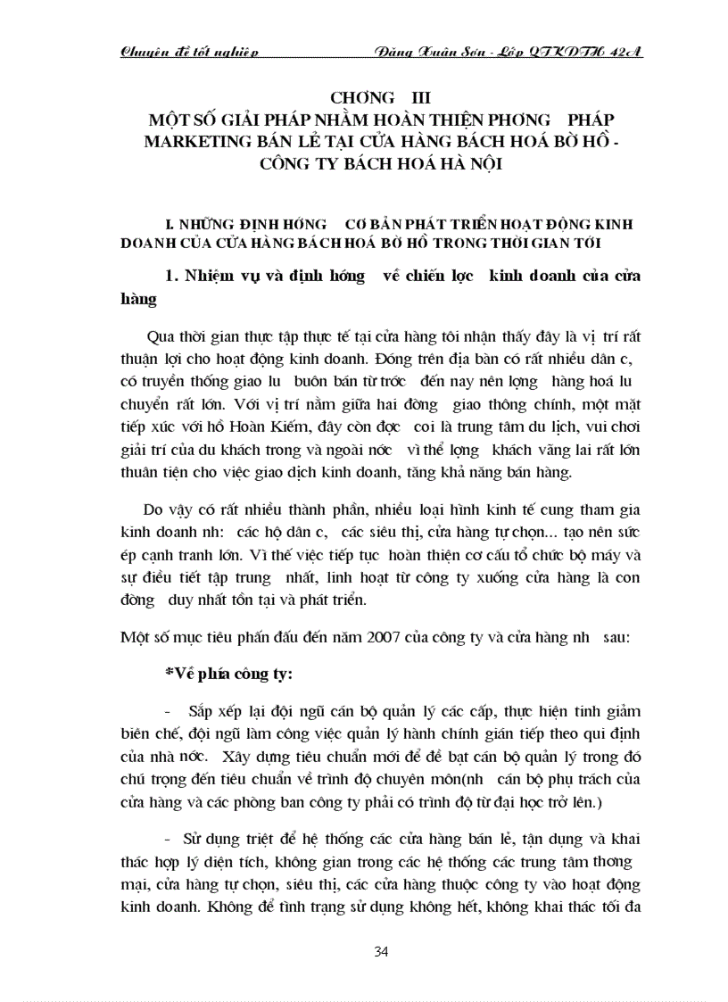 Một số giải pháp nhằm hoàn thiện phương pháp Marketing bán lẻ tại cửa hàng Bách hoá Bờ Hồ Công ty bách hoá Hà Nội 1