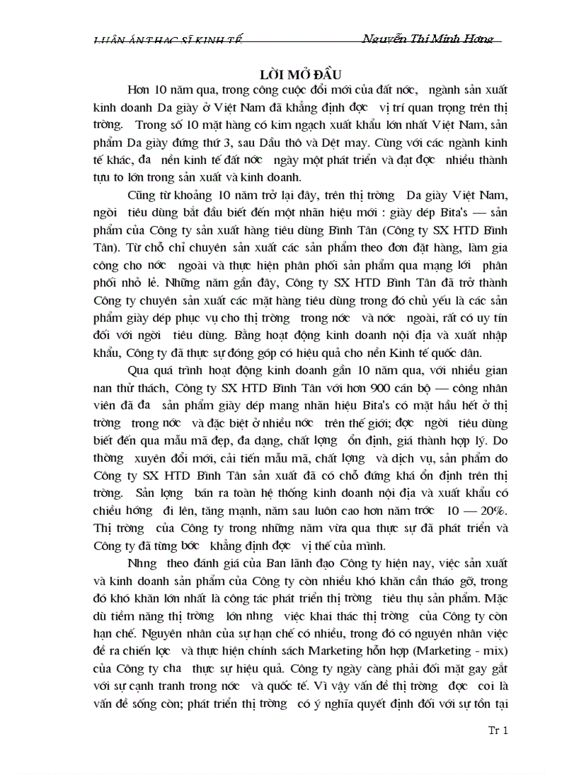 Phát triển thị trường tiêu thụ sản phẩm giày dép của Công ty sản xuất hàng tiêu dùng Bình Tân Bita s bằng các công cụ của Marketing mix