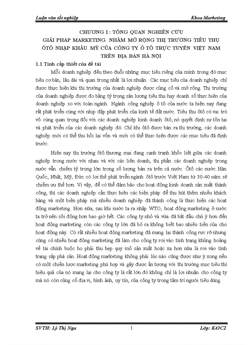Giải pháp marketing nhằm mở rộng thị trường tiêu thụ ôtô nhập khẩu ở Mỹ của Công ty Ôtô Trực Tuyến Việt Nam trên địa bàn Hà Nội 1