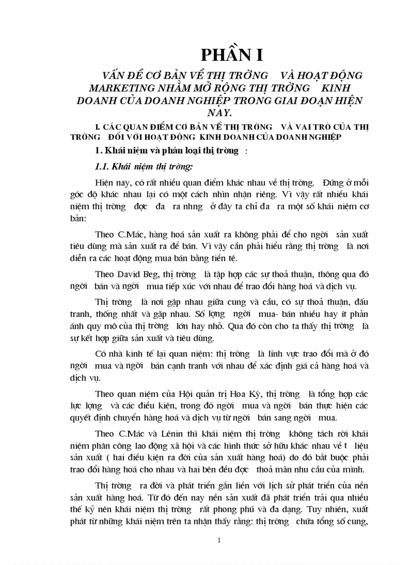 Vấn đề cơ bản về thị trường và hoạt động Marketing nhằm mở rộng thị trường kinh doanh của doanh nghiệp trong giai đoạn hiện nay 1