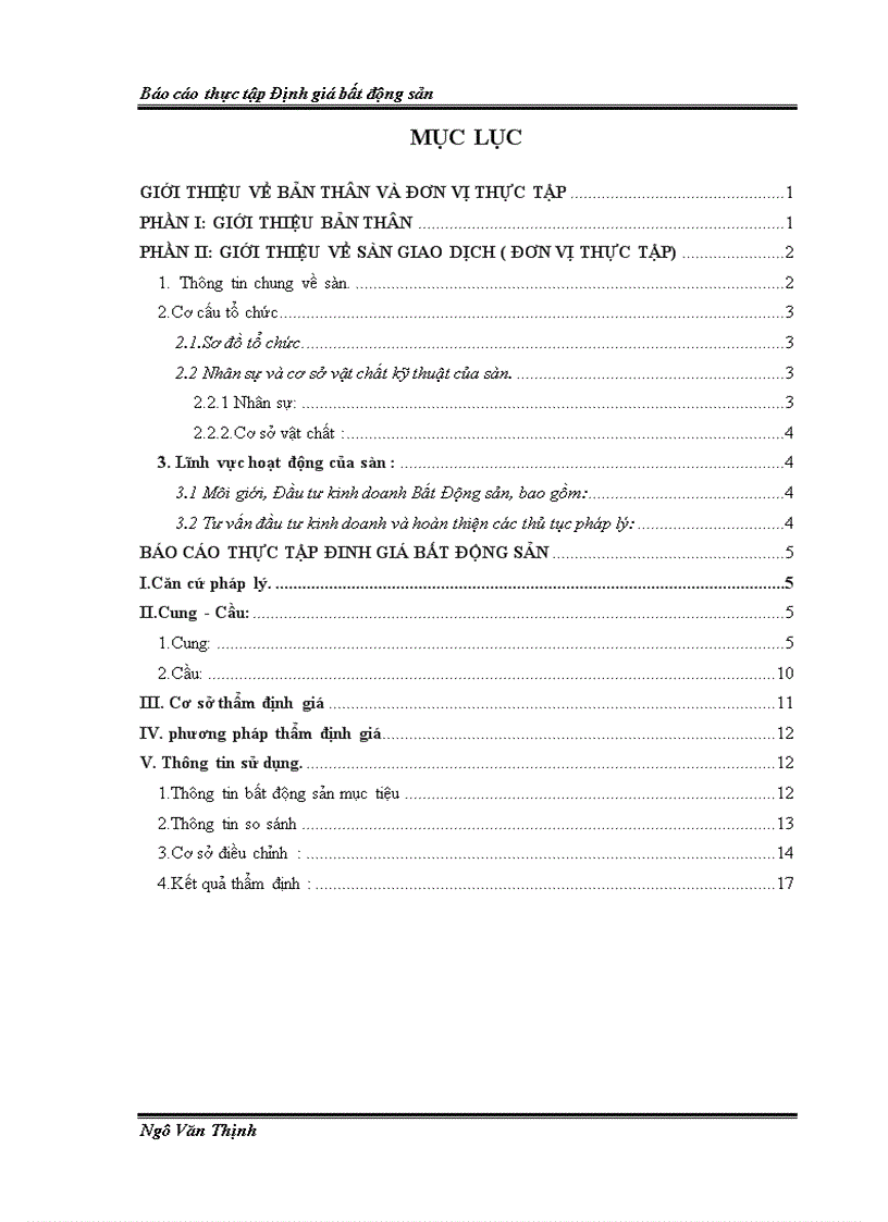 Báo cáo thực tập Định giá bất động sản