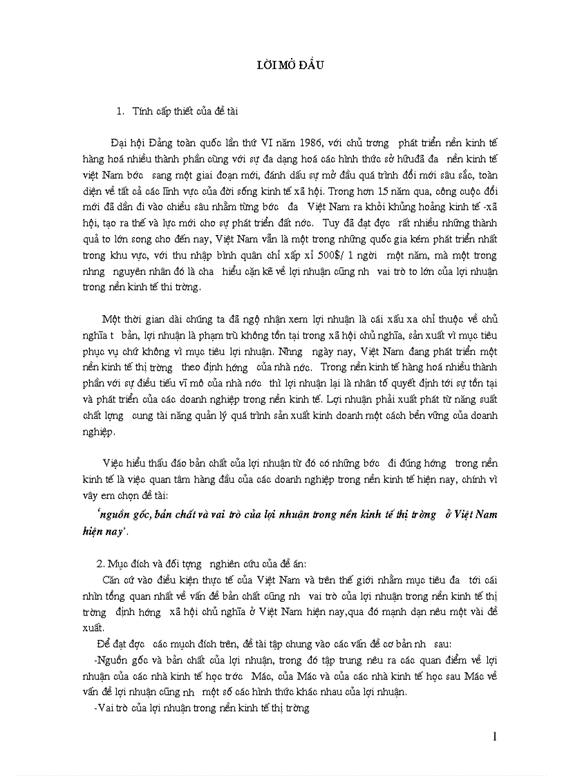 Nguồn gốc bản chất và vai trò của lợi nhuận trong nền kinh tế thị trường ở Việt Nam hiện nay 1