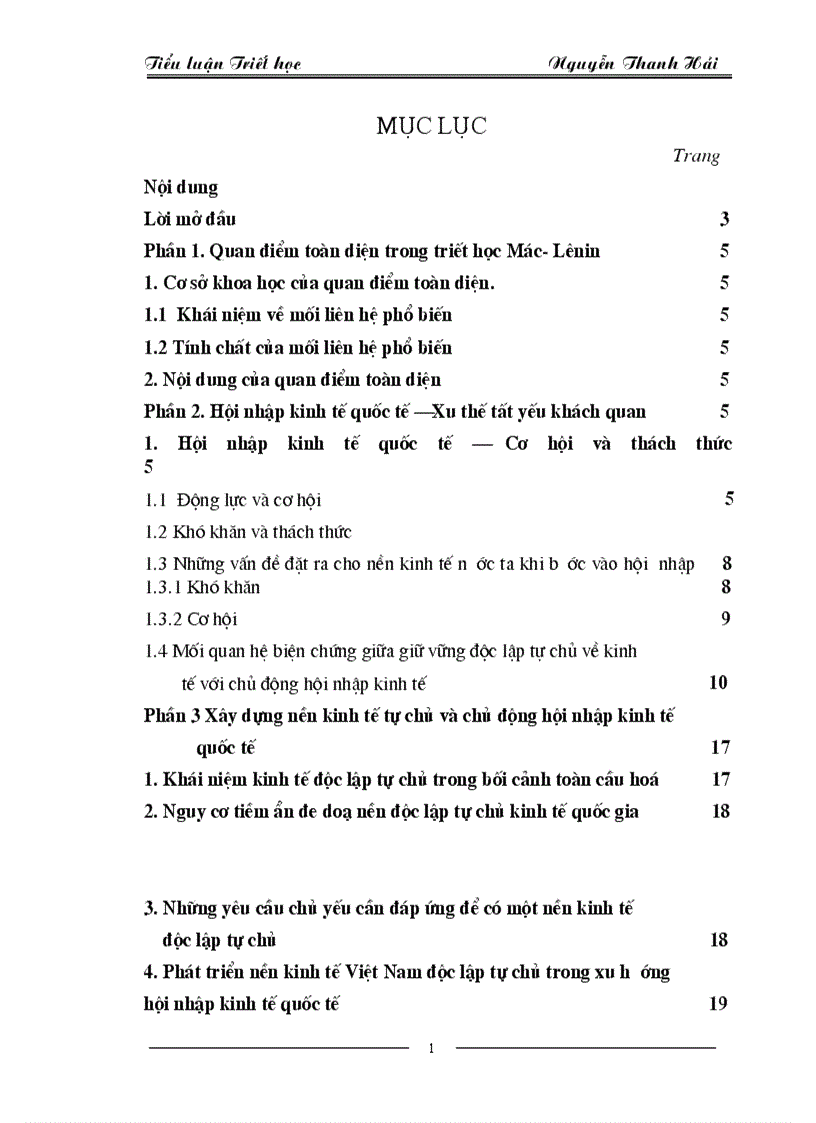 Quá trình hội nhập kinh tế quốc tế của các nước đặc biệt là đối với Việt Nam