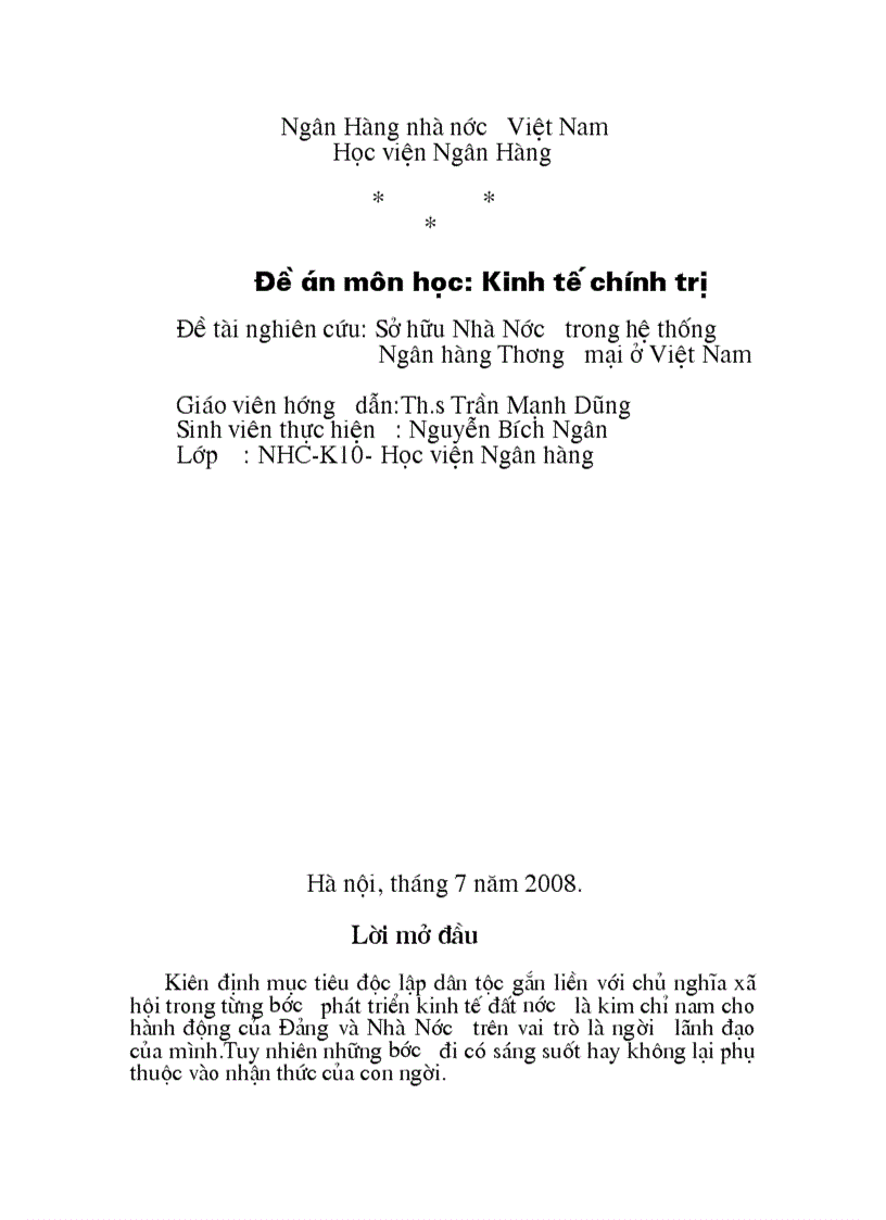 Sở hữu Nhà Nước trong hệ thống Ngân hàng Thương mại ở Việt Nam 1