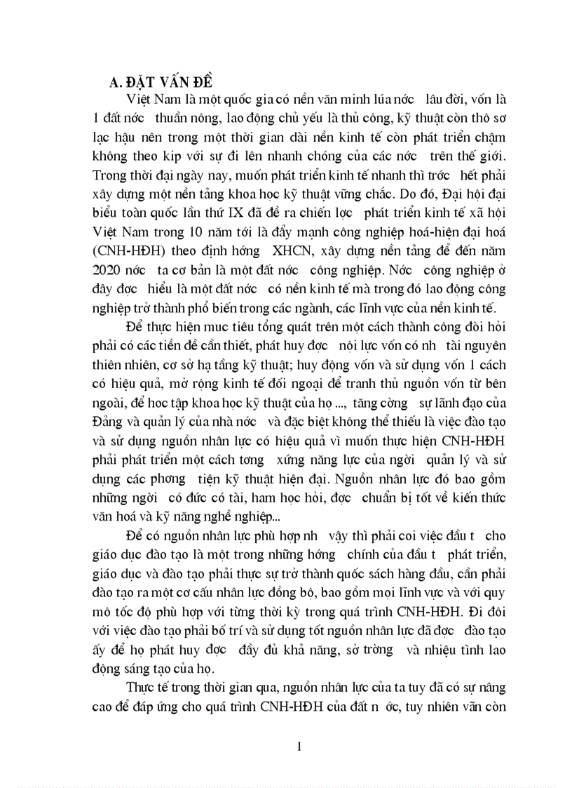 Đào tạo và sử dụng nguồn nhân lực phục vụ cho sự nghiệp CNH HĐH ở Việt Nam 1