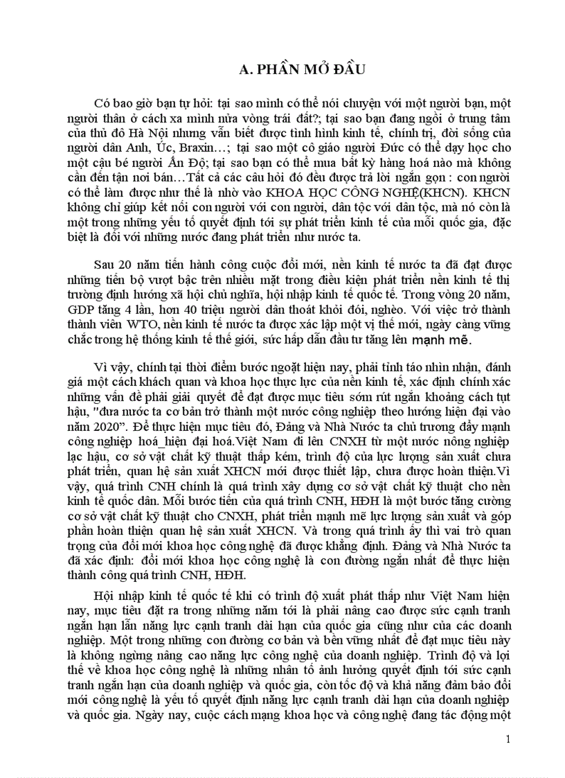 Vai trò của KHCN đối với sự phát triển kinh tế Việt Nam trong quá trình CNH HĐH đất nước