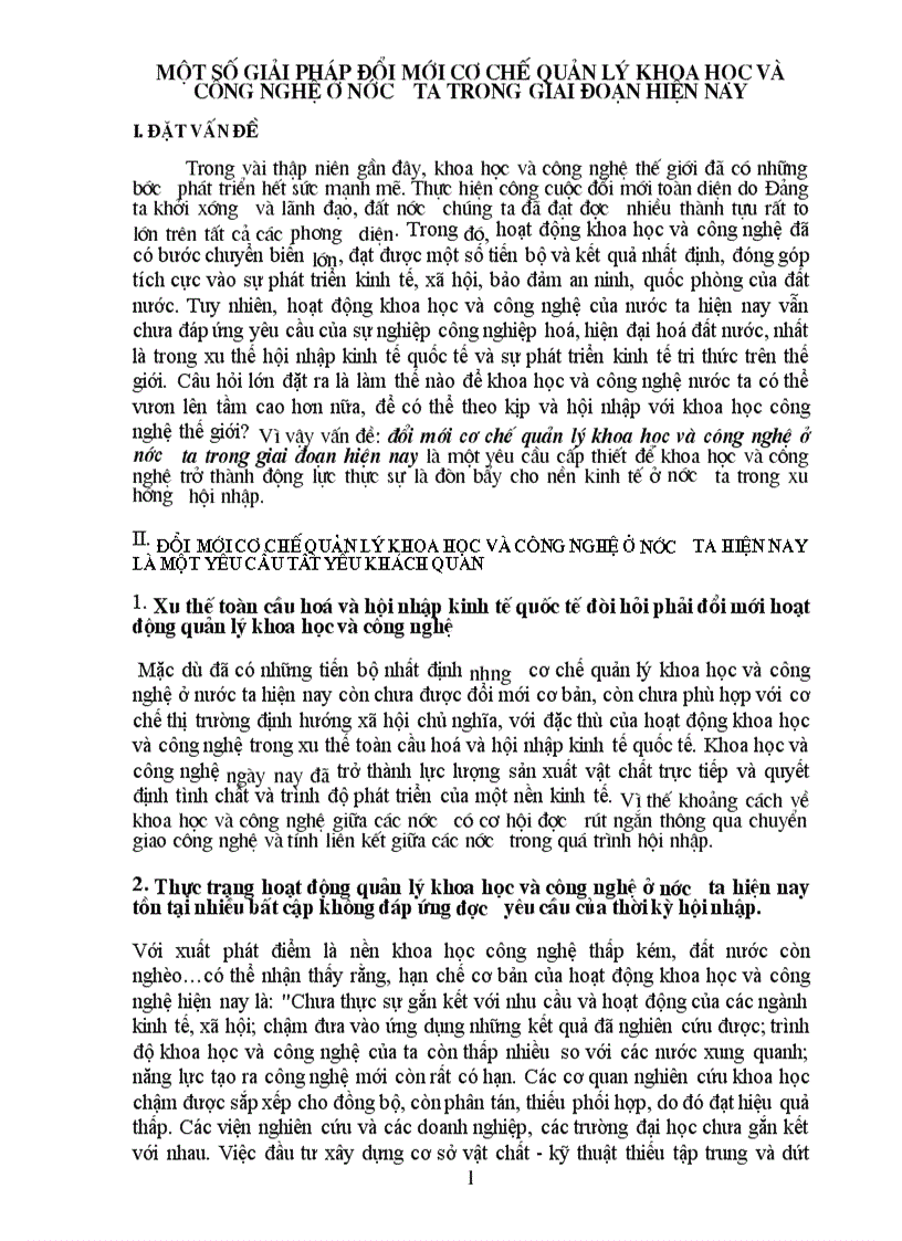 Giải pháp đổi mới cơ chế quản lý khoa học và công nghệ ở nước ta trong giai đoạn hiện nay