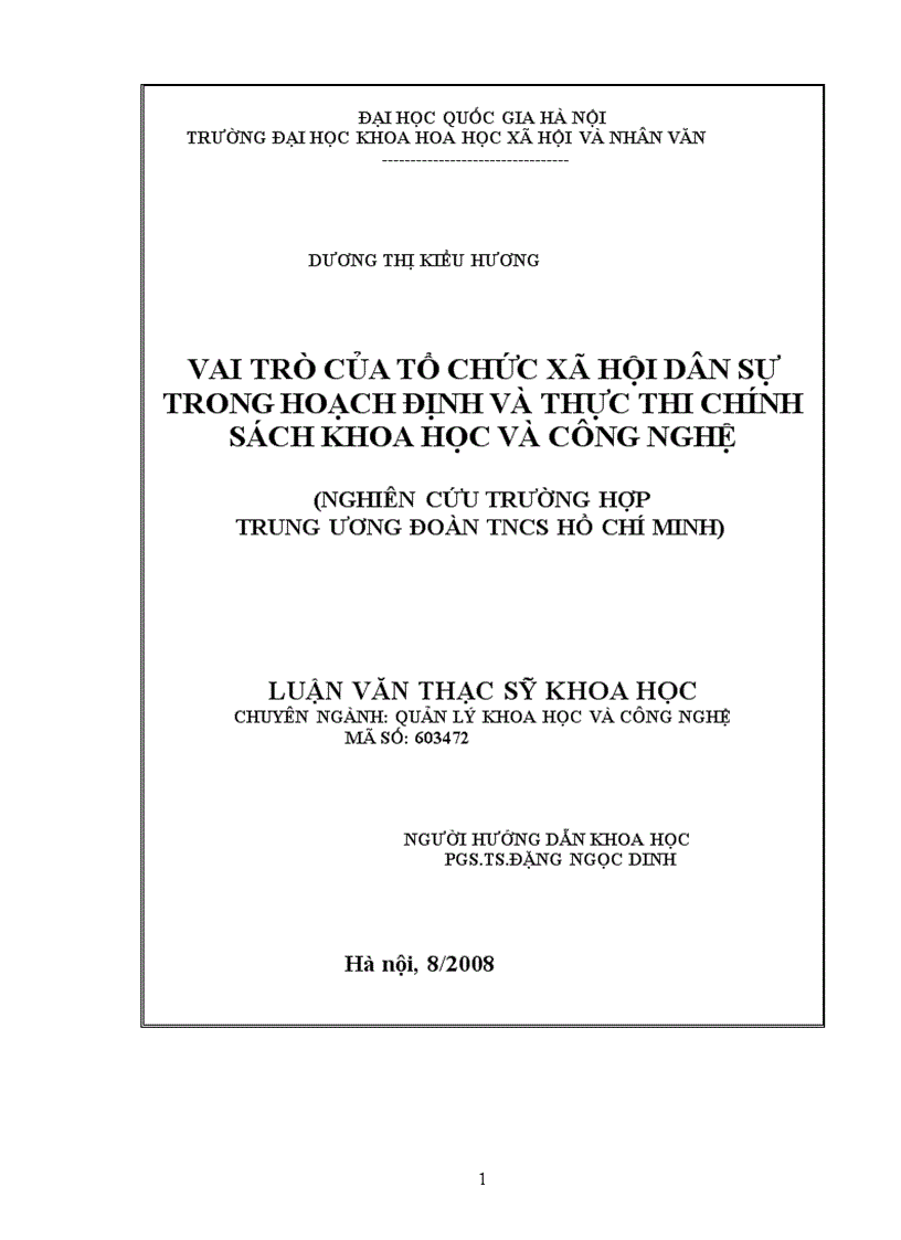 Vai trò của tổ chức xã hội dân sự trong hoạch định và thực thi chính sách khoa học và công nghỆ