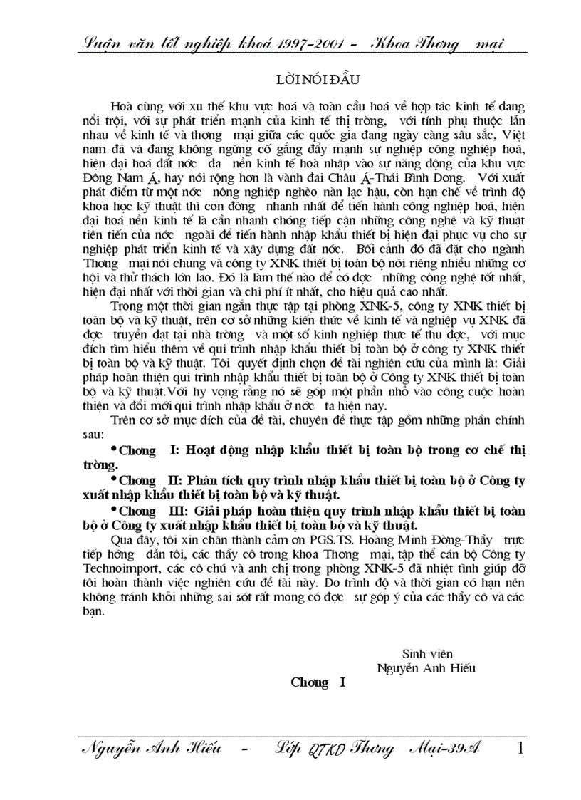 Giải pháp hoàn thiện qui trình nhập khẩu thiết bị toàn bộ ở Công ty XNK thiết bị toàn bộ và kỹ thuật