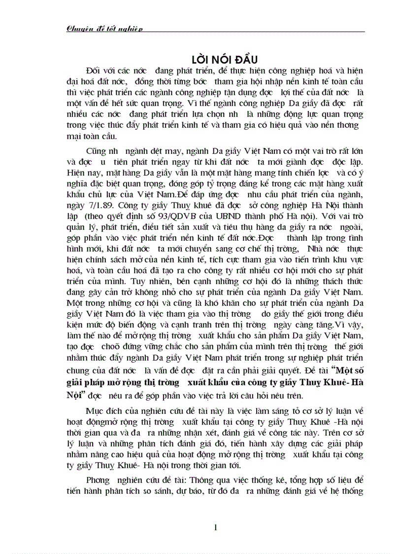 Một số giải pháp mở rộng thị trường xuất khẩu của công ty giầy Thuỵ Khuê Hà Nội