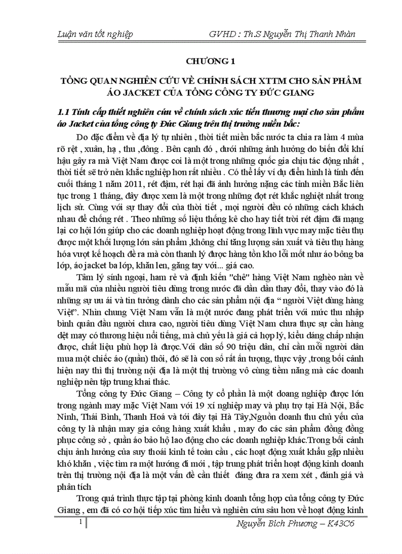 Phát triển chính sách xúc tiến thương mại cho sản phẩm áo Jacket của tông công ty Đức Giang trên thị trường miền Bắc