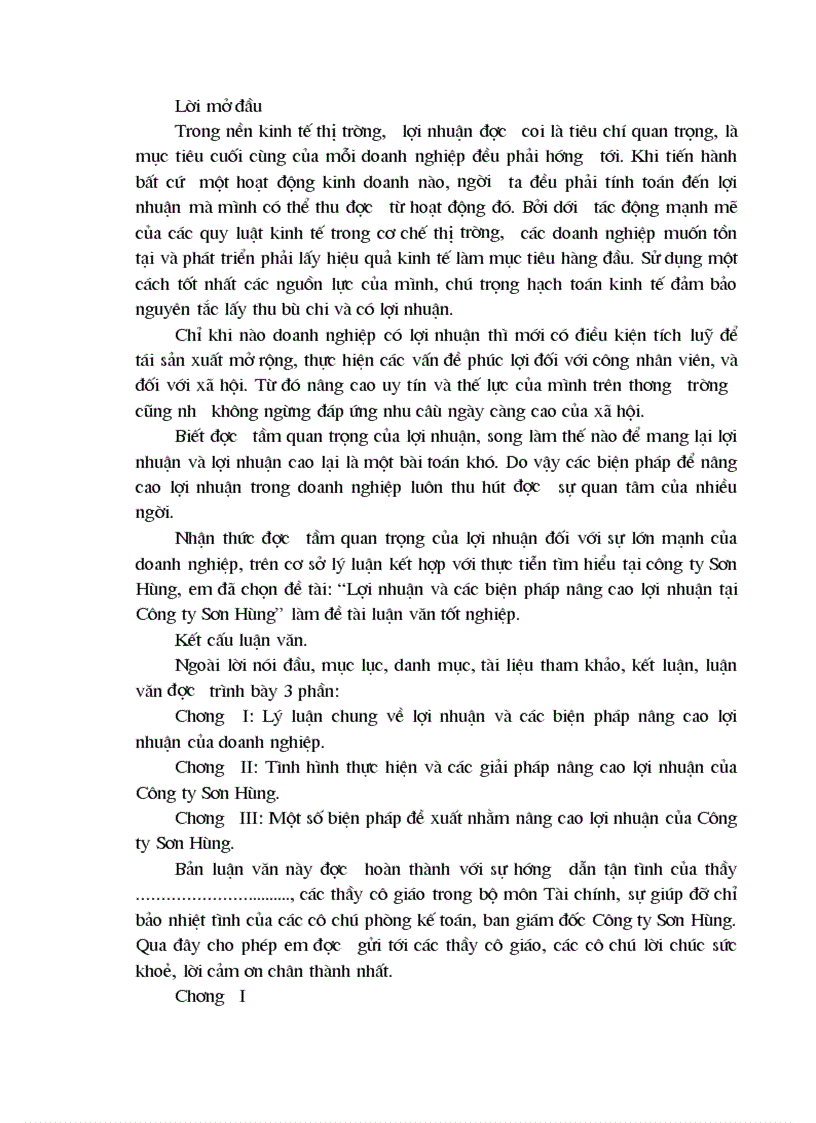 Lợi nhuận và các biện pháp nâng cao lợi nhuận tại Công ty Sơn Hùng