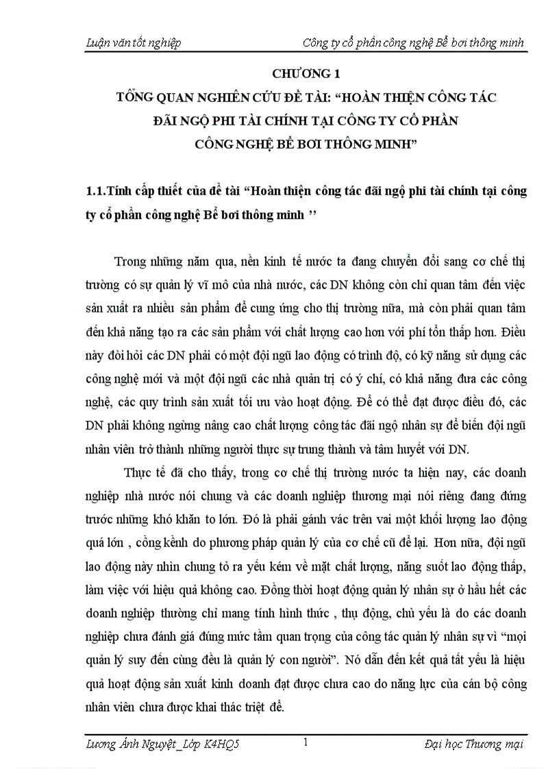 Hoàn thiện công tác đãi ngộ phi tài chính tại công ty cổ phần công nghệ bể bơi thông minh