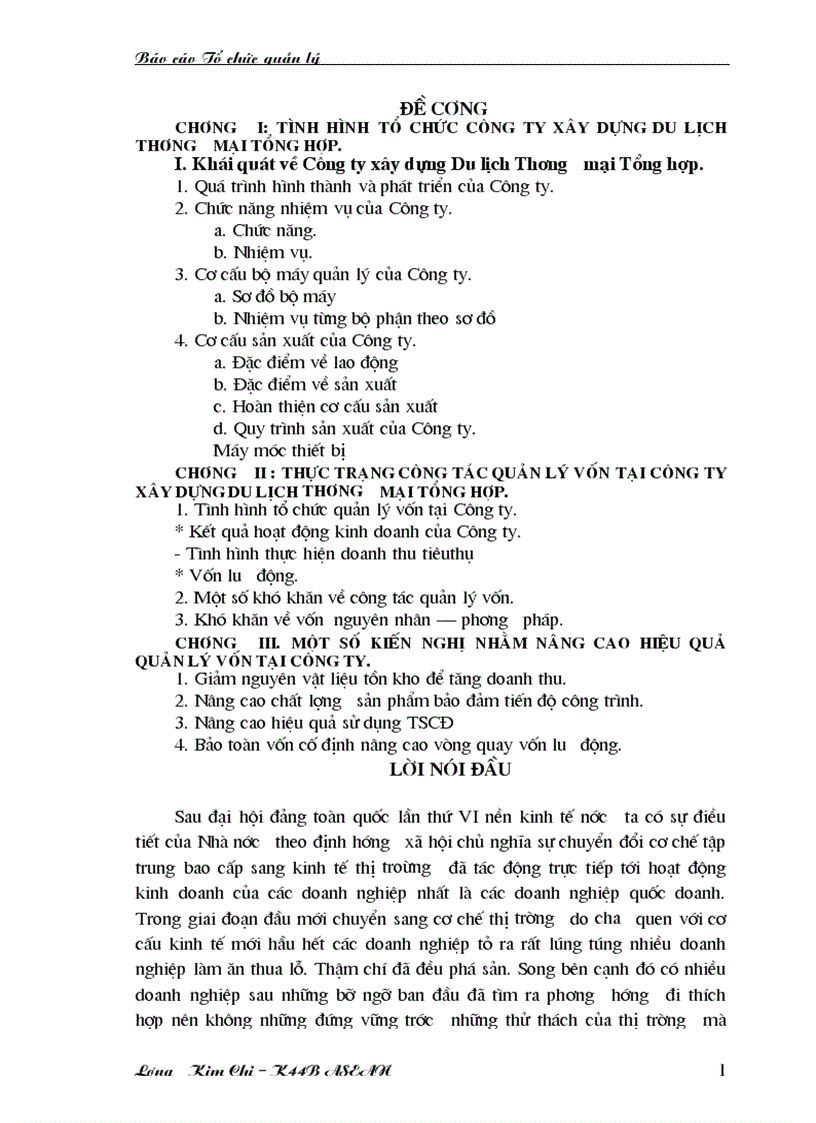 Công tác quảnlý vốn của Công ty Du lịch Thương mại Tổng hợp