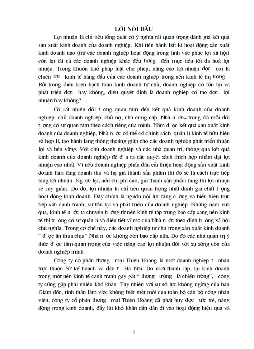 Giải pháp góp phần nhằm tăng lợi nhuận tại công ty cổ phần thương mại Thiên Hoàng 1