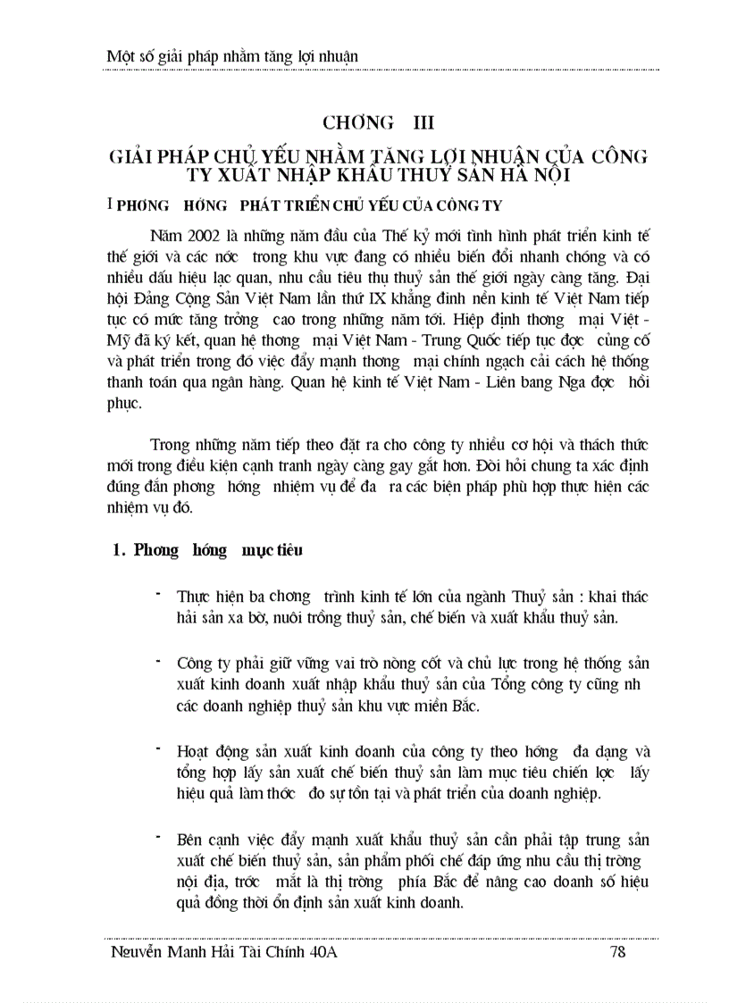 Giải pháp chủ yếu nhằm tăng lợi nhuận của công ty xuất nhập khẩu Thuỷ sản Hà nội