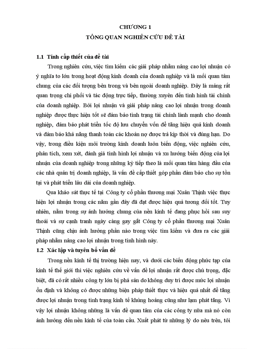 Lợi nhuận và các giải pháp nâng cao lợi nhuận tại Công ty Cổ phần thương mại Xuân Thịnh 1