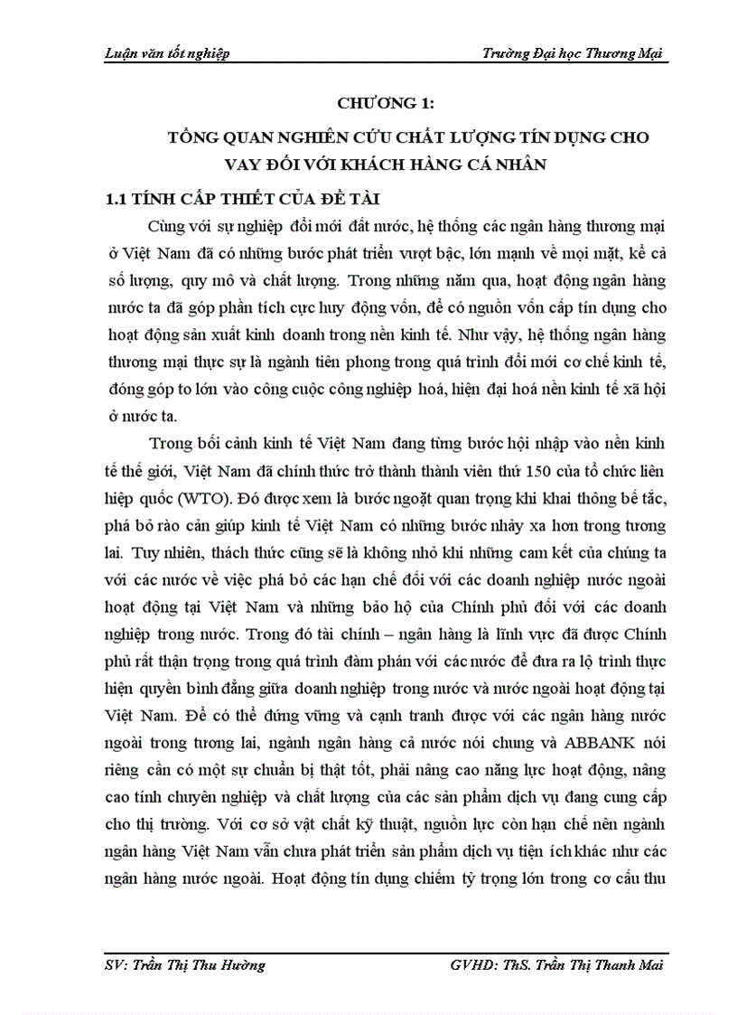 Giải pháp quản trị nâng cao chất lượng tín dụng cho vay đối với khách hàng cá nhân tai PGD Tôn Đức Thắng Ngân hàng TMCP An Bình chi nhánh Hà Nội