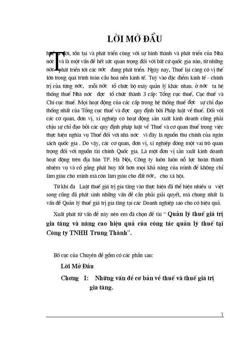 Quản lý thuế giá trị gia tăng và nâng cao hiệu quả của công tác quản lý thuế tại Công ty TNHH Trung Thành