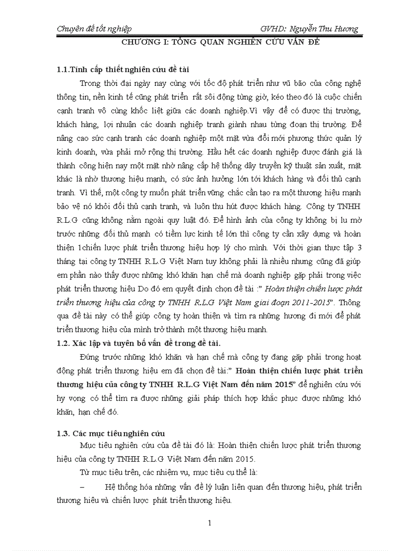 Hoàn thiện chiến lược phát triển thương hiệu của công ty TNHH R L G Việt Nam giai đoạn 2011 2015
