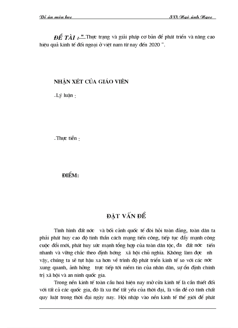 Thực trạng và giải pháp cơ bản để phát triển và nâng cao hiệu quả kinh tế đối ngoại ở việt nam từ nay đến 2020 1