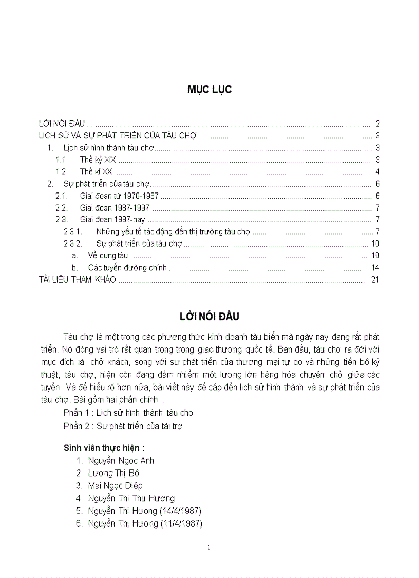 Lịch sử và sự phát triển của tàu chợ