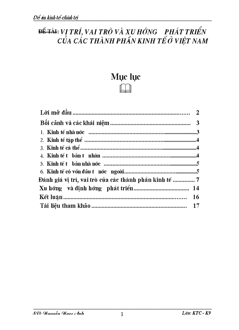 Vị trí vai trò và xu hướng phát triển của các thành phần kinh tế ở Việt nam
