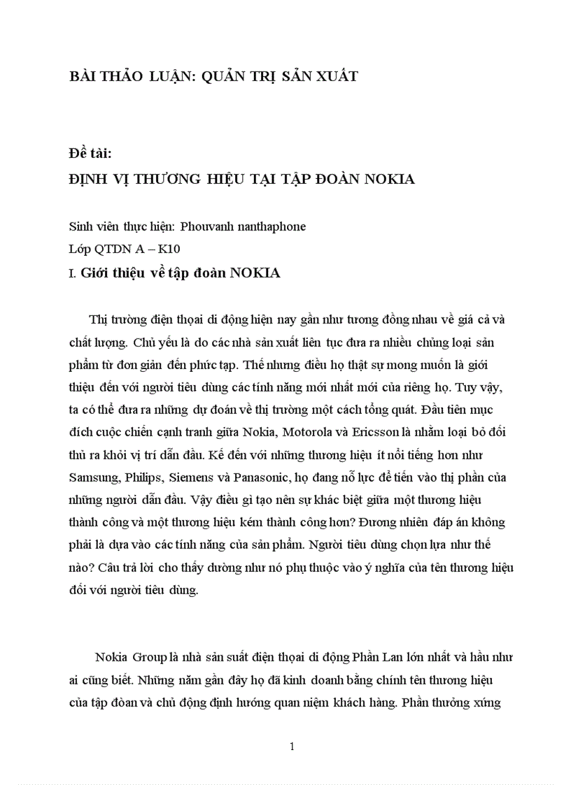 Định vị thương hiệu tại tập đoàn nokia