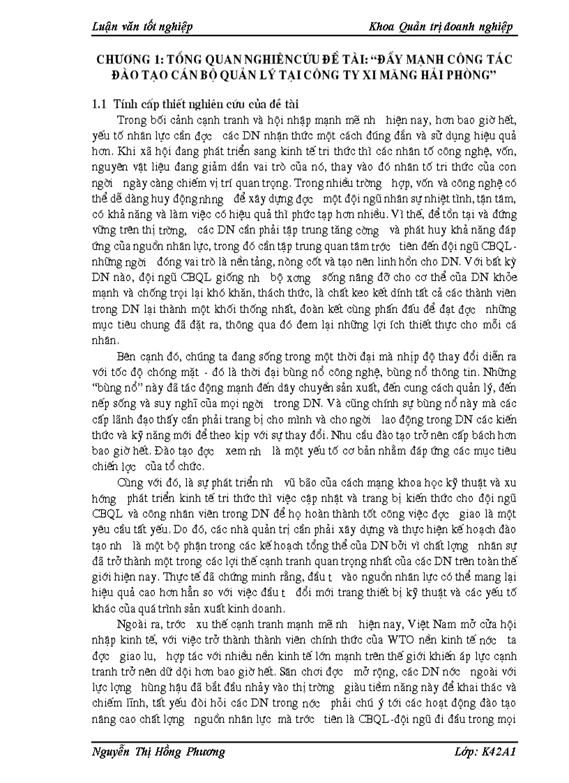 Đẩy mạnh công tác đào tạo cán bộ quản lý tại công ty xi măng HảI PHòNG