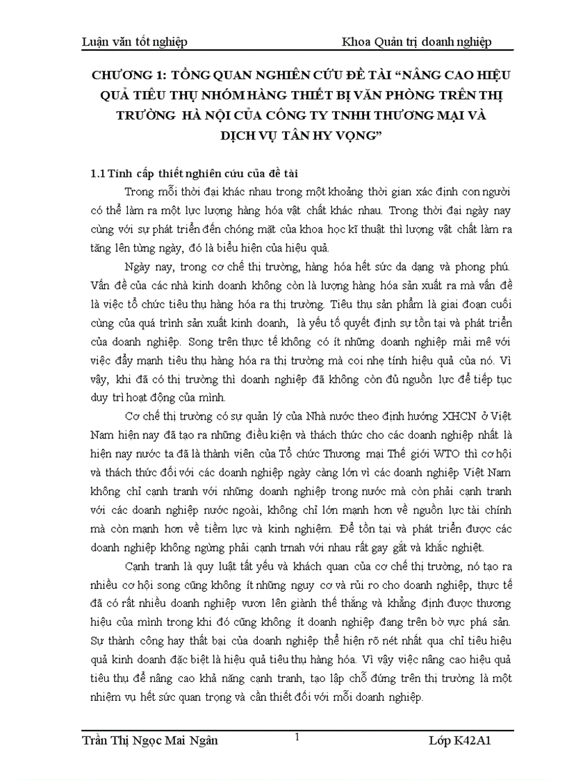 Nâng cao hiệu quả tiêu thụ nhóm hàng thiết bị văn phòng trên thị trường hà nội của công ty tnhh thương mại và dịch vụ tân hy vọng 1