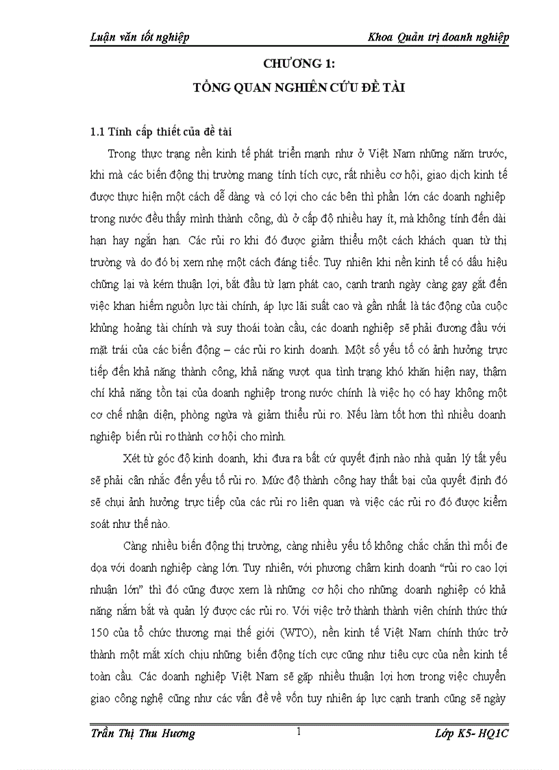Giải pháp phòng ngừa và giảm thiểu rủi ro kinh doanh tại công ty cổ phần sản xuất và thương mại than Uông Bí 1