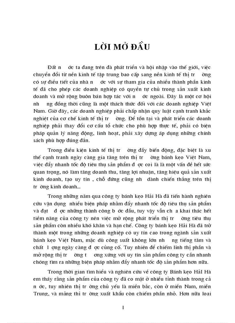 Một số biện pháp cơ bản nhằm đẩy nhanh tốc độ tiêu thụ sản phẩm ở công ty Bánh kẹo HảI Hà