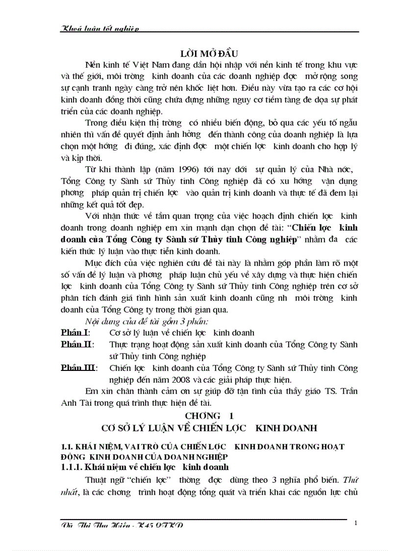 Chiến lược kinh doanh của Tổng Công ty Sành sứ Thủy tinh Công nghiệp