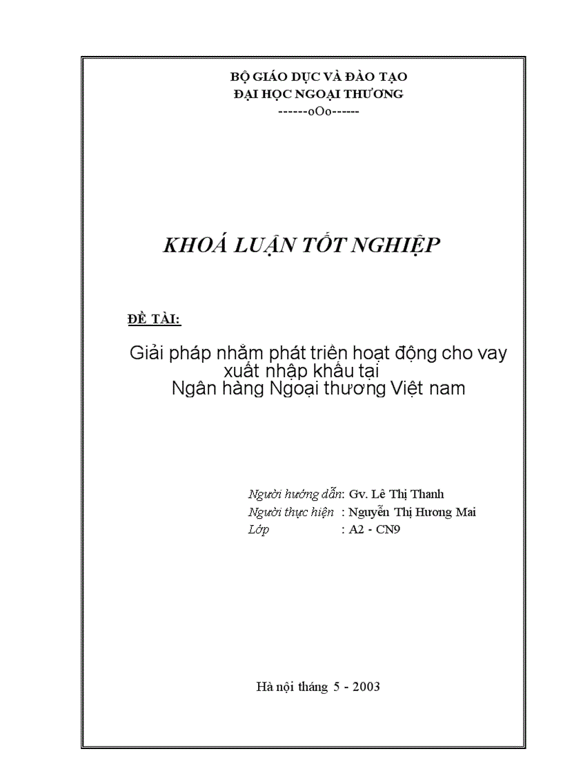 Giải pháp nhằm phát triển hoạt động cho vay xuất nhập khẩu tại Ngân hàng Ngoại thương Việt nam