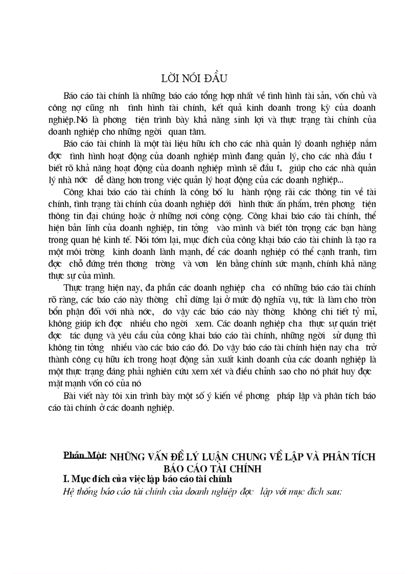 Một số ý kiến về phương pháp lập và phân tích báo cáo tài chính ở doanh nghiệp
