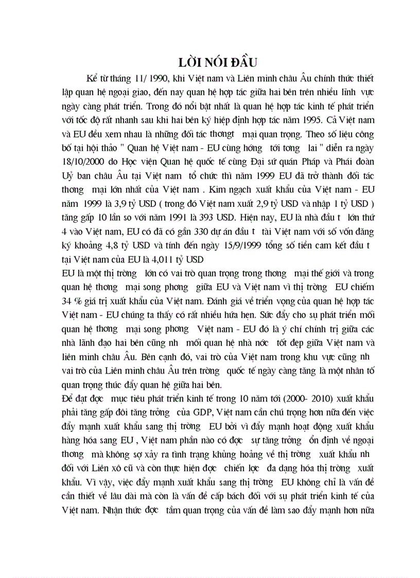 Một số giải pháp nhằm đẩy mạnh hoạt động xuất khẩu hàng hóa của Việt nam sang EU