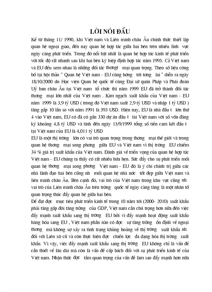 Phương hướng và một số giải pháp nhằm đẩy mạnh hoạt động xuất khẩu hàng hóa của Việt nam sang EU