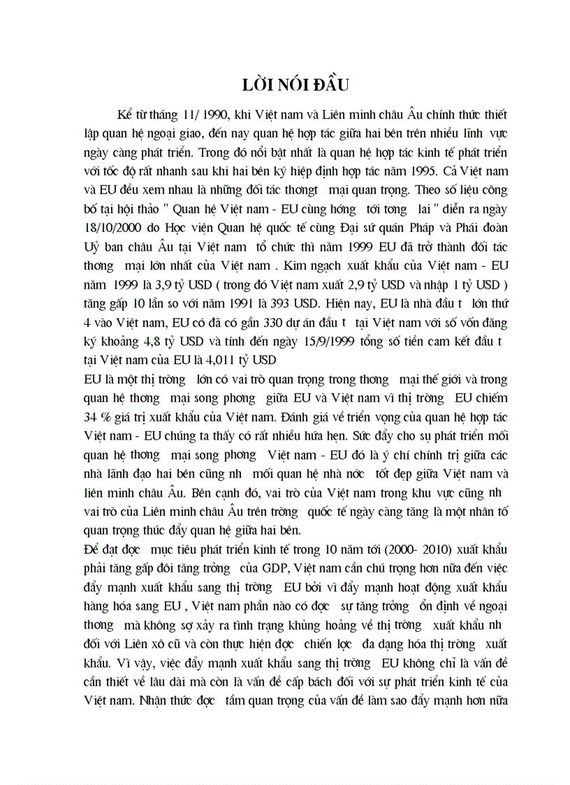 Phương hướng và một số giải pháp nhằm đẩy mạnh hoạt động xuất khẩu hàng hóa của Việt nam sang EU 1