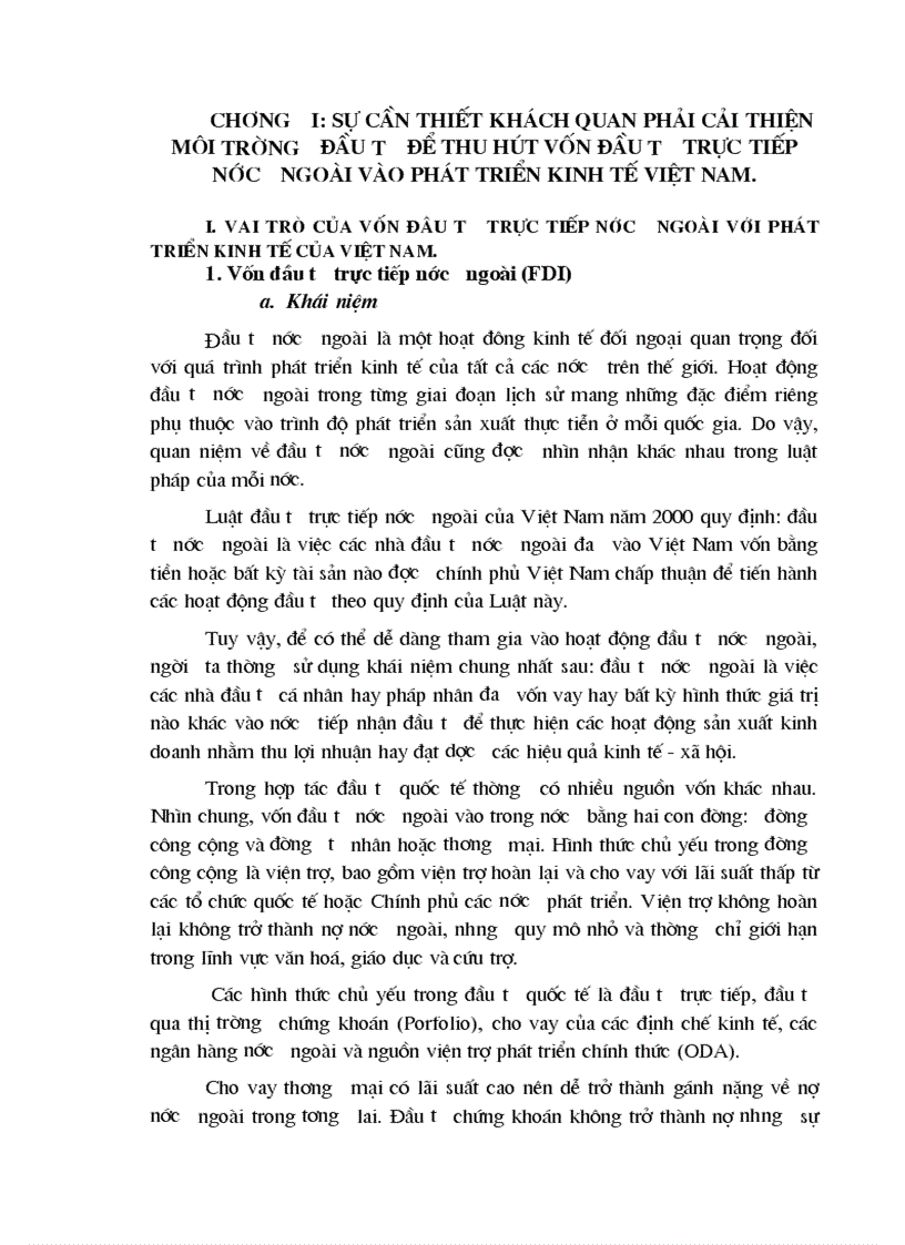 Một số giải pháp nhằm cải thiện môi trường đầu tư nhằm thu hút vốn đầu tư trực tiếp nước ngoài vào phát triển kinh tế ở Việt Nam giai đoạn 2005 2010