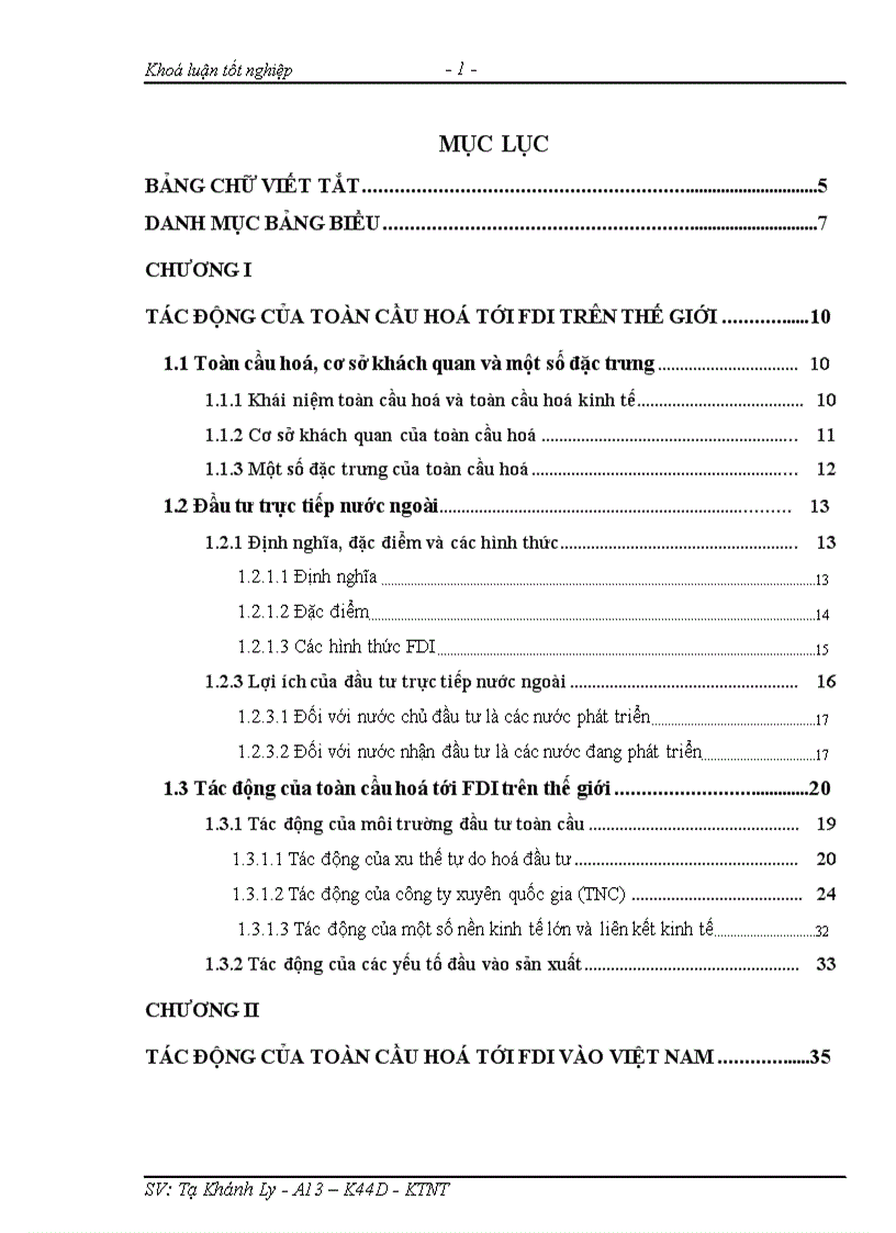 Tác động của toàn cầu hoá tới fdi vào việt nam