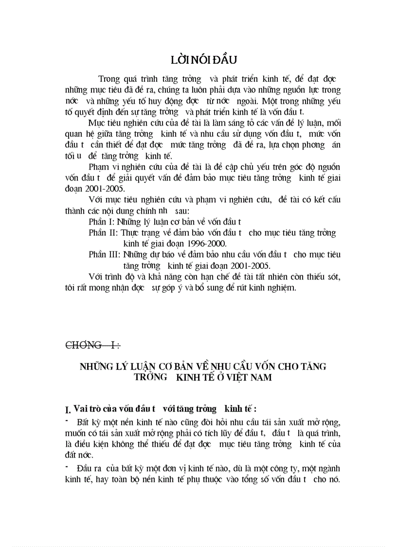 Những dự báo về đảm bảo nhu cầu vốn đầu tư cho mục tiêu tăng trưởng kinh tế giai đoạn 2001 2005 1