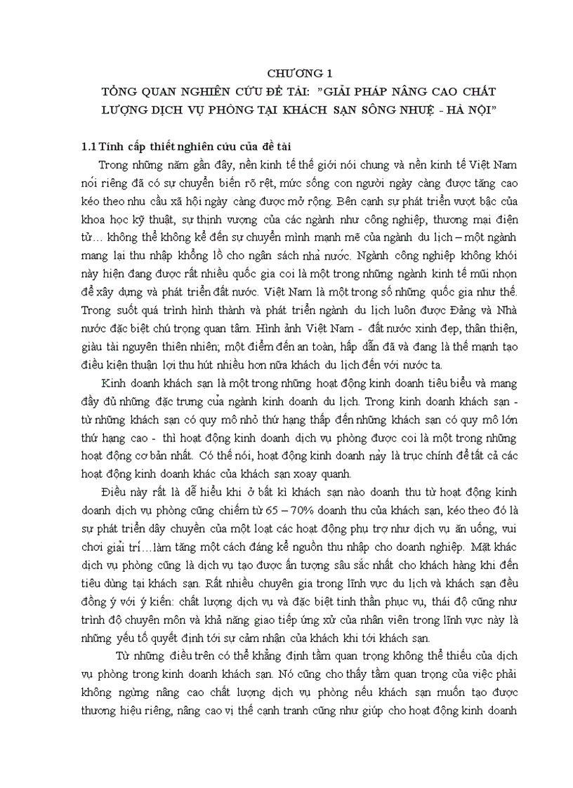 Giải pháp nâng cao chất lượng dịch vụ phòng tại khách sạn sông nhuệ hà nội 1
