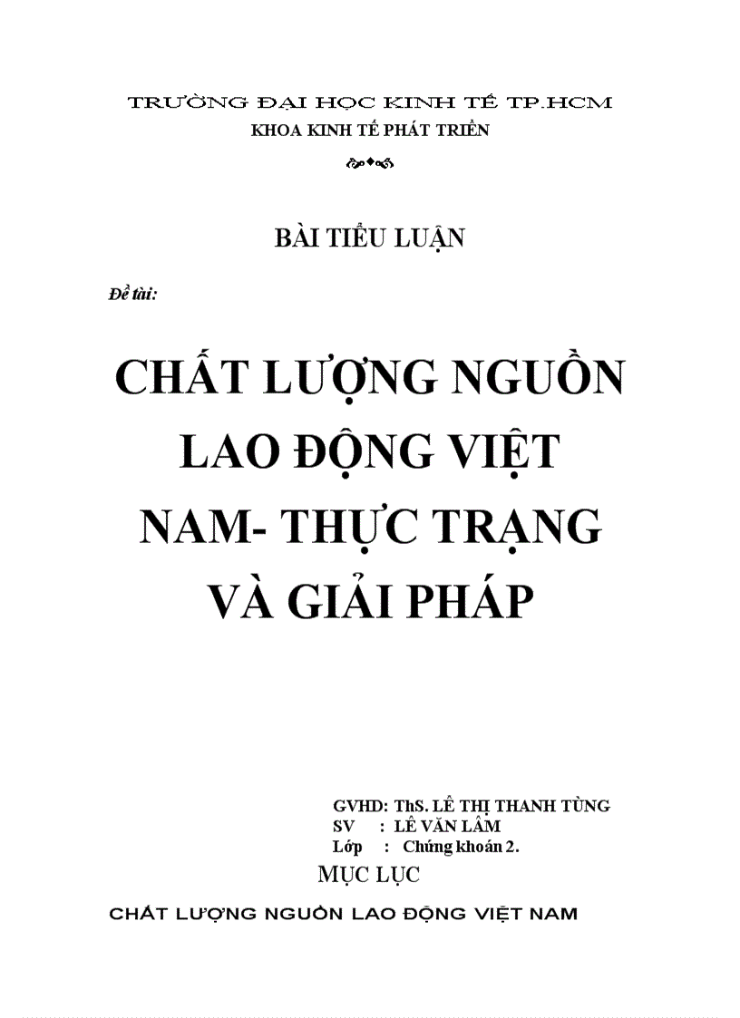 Chất lượng nguồn lao động Việt Nam thực trạng và giải pháp 1