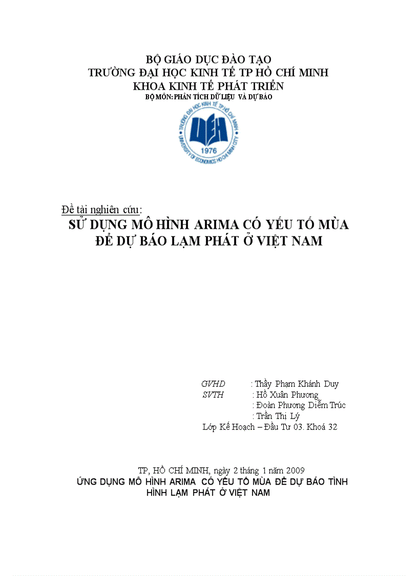 Sử dụng mô hình arima có yếu tố mùa để dự báo lạm phát ở việt nam