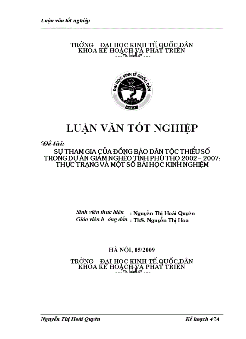 Sự THAM GIA CủA Đồng bào dân tộc thiểu số trong dự án giảm nghèo tỉnh phú thọ 2002 2007 thực trạng và một số bài học kinh nghiệm