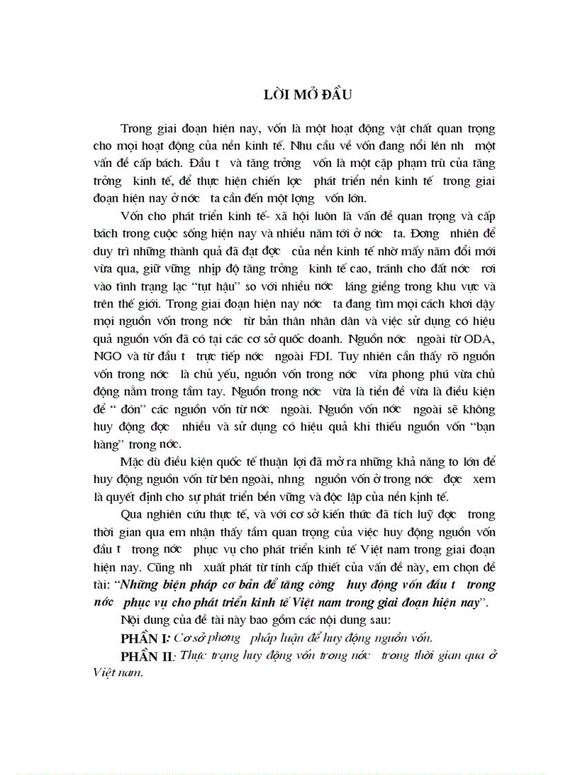 Những biện pháp cơ bản để tăng cường huy động vốn đầu tư trong nước phục vụ cho phát triển kinh tế Việt nam trong giai đoạn hiện nay 1