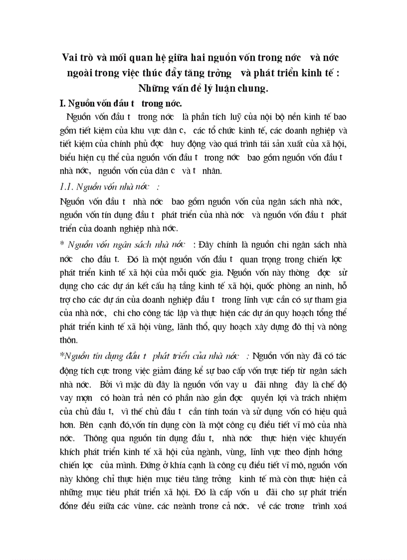 Vai trò và mối quan hệ giữa hai nguồn vốn trong nước và nước ngoài trong việc thúc đẩy tăng trưởng và phát triển kinh tế